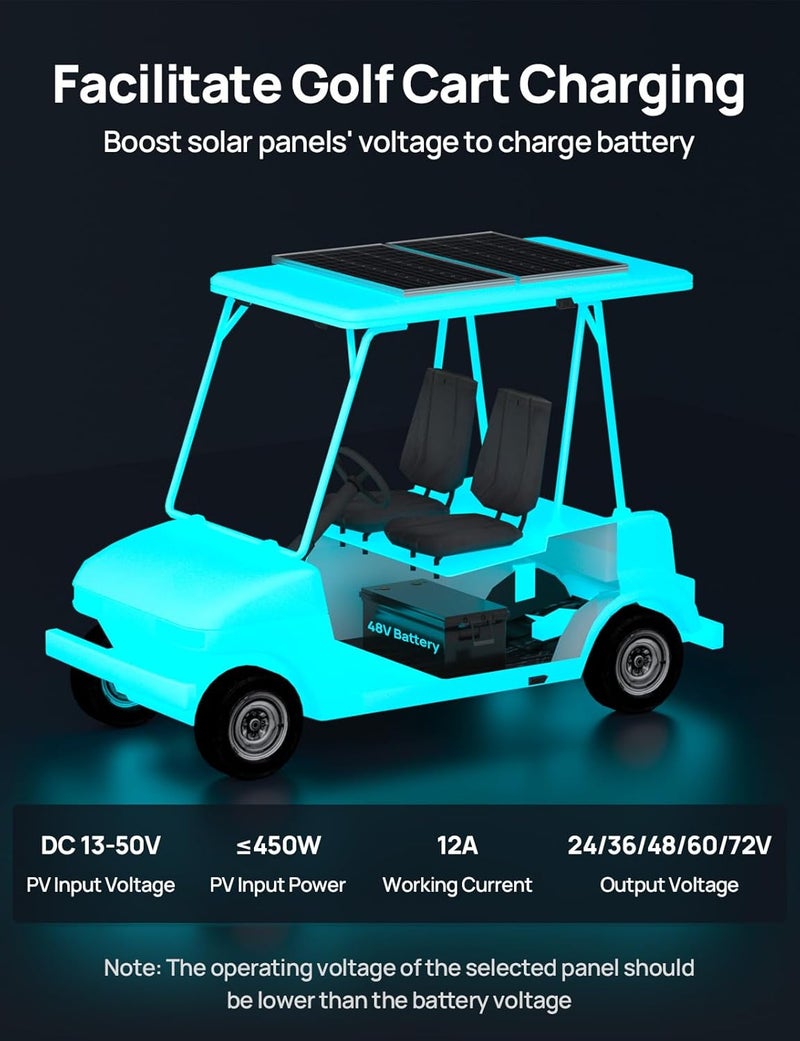 ECO-WORTHY 12A Boost MPPT Solar Charge Controller Solar Panel Regulator for 48V/60V/72V Lead-Acid, LiFePO4, Gel, Flooded Batteries .etc in Golf Cart Electric Vehicles and Solar System - Image 2